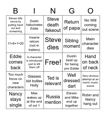 Stranger Things Season 5 Bingo Card