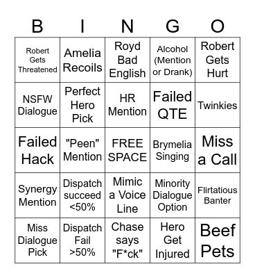 Dechart Games Dispatch Bingo Card