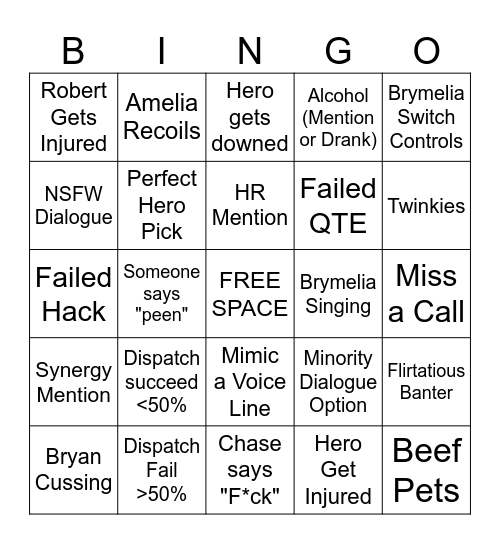 Dechart Games Dispatch Bingo Card