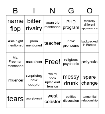 5 Year Reunion Bingo Card