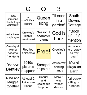 Good Omens Bingo Card