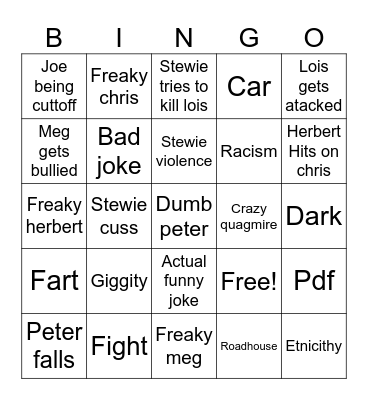 FAMILY GUY Bingo Card