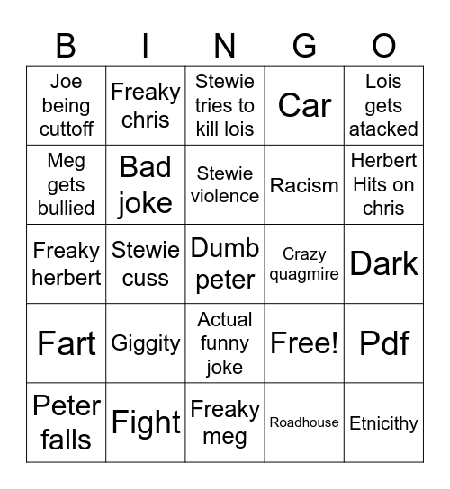 FAMILY GUY Bingo Card