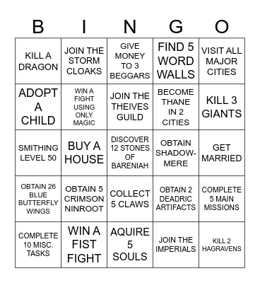 Skyrim Bingo Card