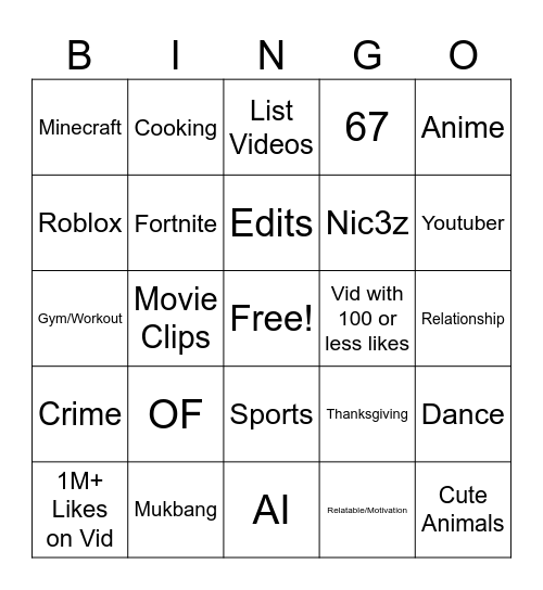 TikTok Bingo Card