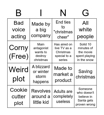 Family Friendly Christmas shows Bingo Card