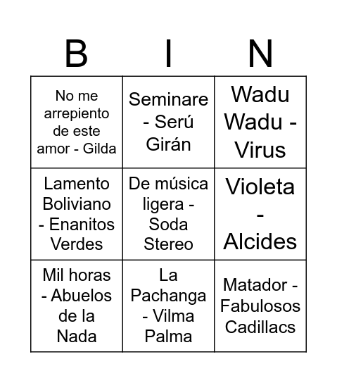 Marce 60 Bingo Card