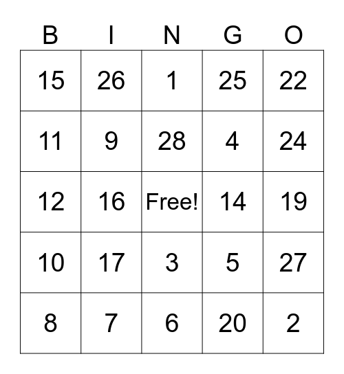 Thanksgiving Bingo Card