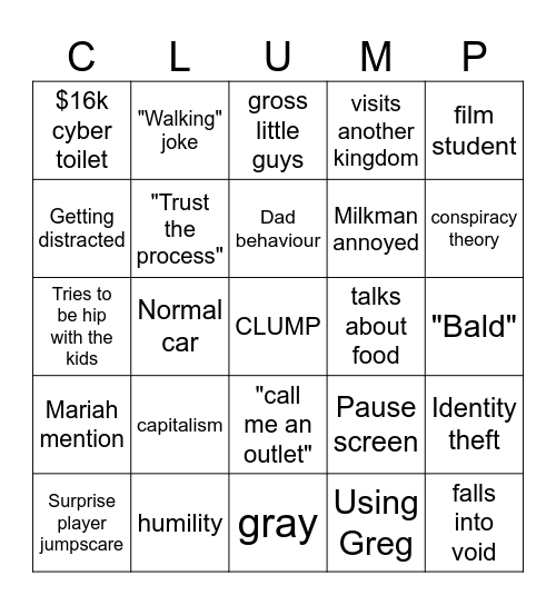 Milkman stream bingo Card