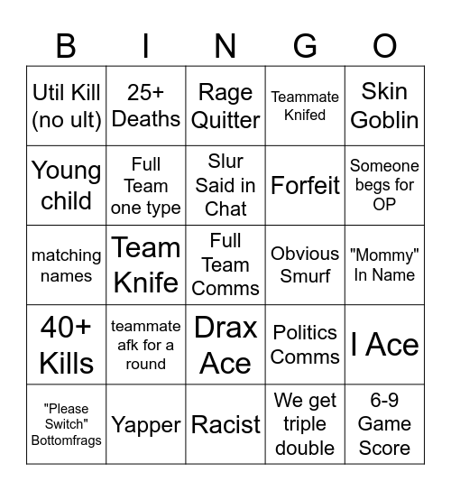 Bango's Card Bingo Card