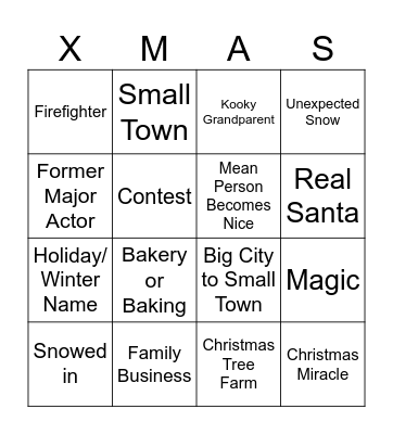 Christmas Rom/Com Tropes Bingo Card