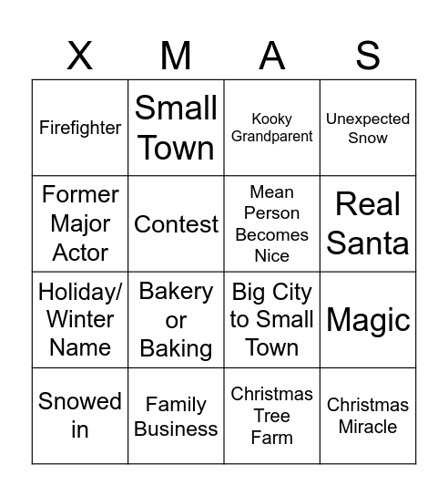 Christmas Rom/Com Tropes Bingo Card