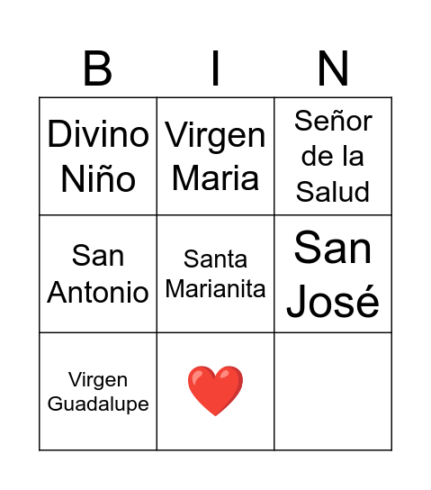 Bingo católico Bingo Card