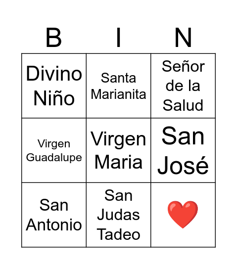 Bingo católico Bingo Card