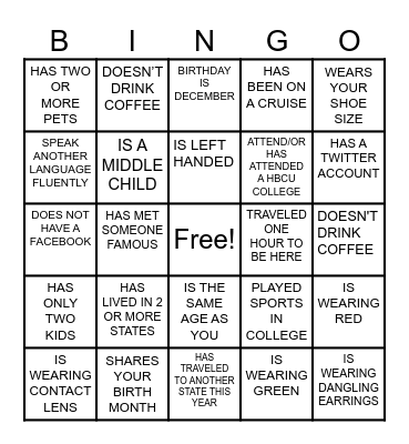 GUEST BINGO Card