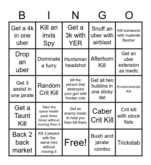 TF2 fun and casual bingo Card