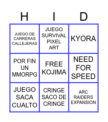 Bingo de los Game Awards Bingo Card