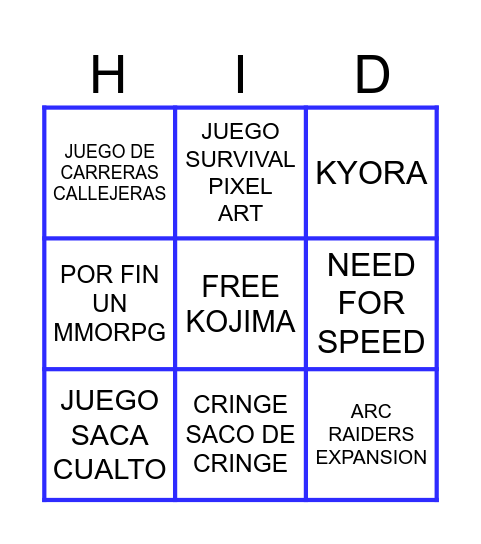 Bingo de los Game Awards Bingo Card