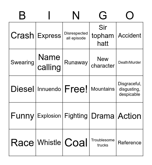 Thomas Bingo Card