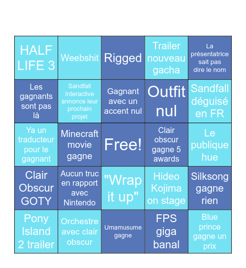 Game awards bingo Card