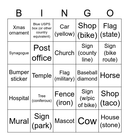 BAFS 2026 Bicycle Bingo Card