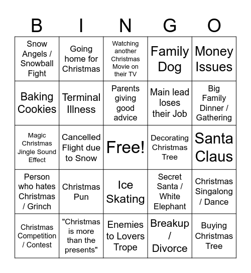 Christmas Movie Bingo Card