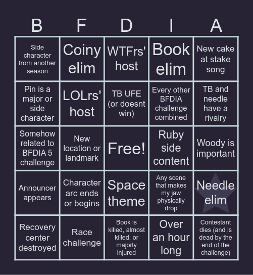 BFDIA 23 Bingo Card