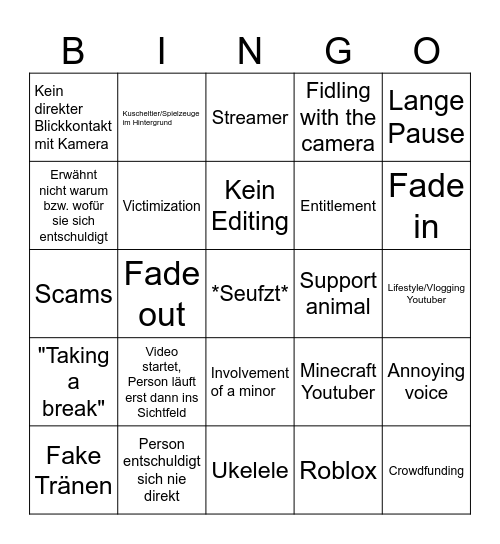 YouTuber Apology Bingo Card