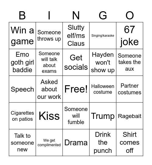Party Bingo Card