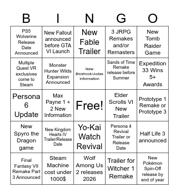 Game Industry Bingo 2026 Bingo Card