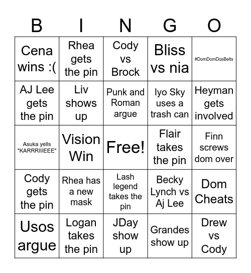 Survivor Series Bingo Card