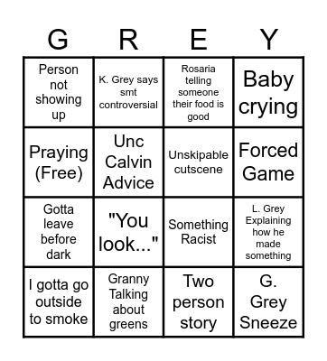 Grey Family Bingo Card