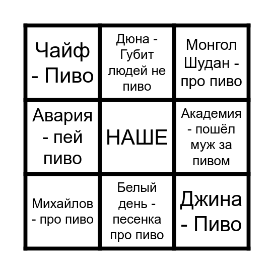 ПИВО Bingo Card