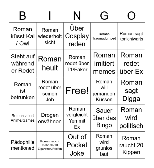 Roman Bingo Card