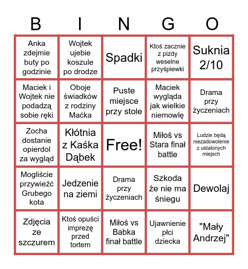 Kaśka uciekła Bingo Card