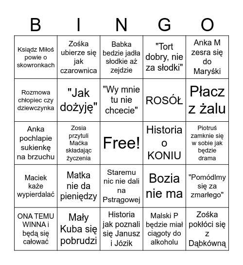 Anka Ślub Bingo Card
