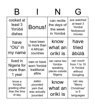 Untitled Bingo Card