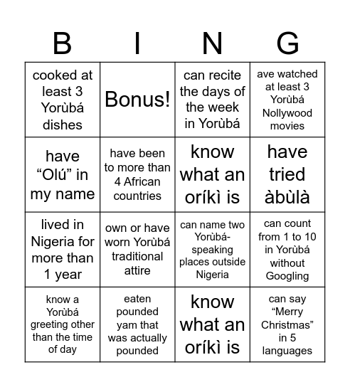 Untitled Bingo Card