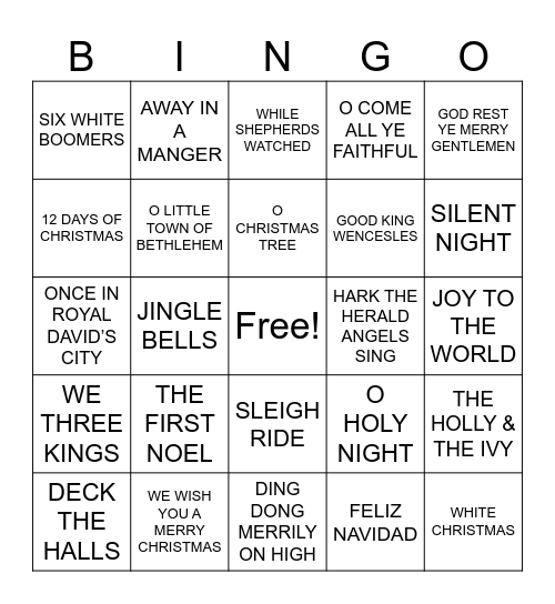 CHRISTMAS CAROL BINGO Card