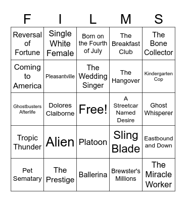 Movies_11292025 Bingo Card