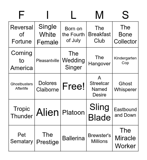 Movies_11292025 Bingo Card