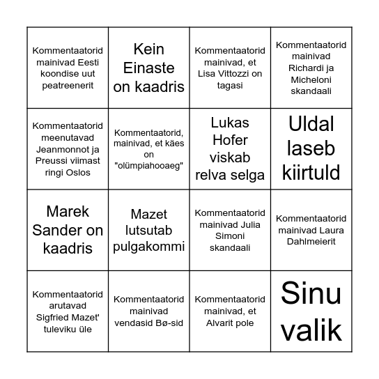 Laskesuusa Bingo 2025 Bingo Card