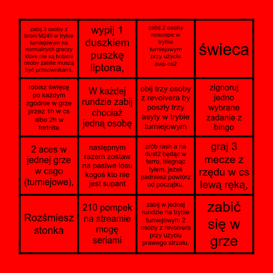 Bingo Robixsona Bingo Card