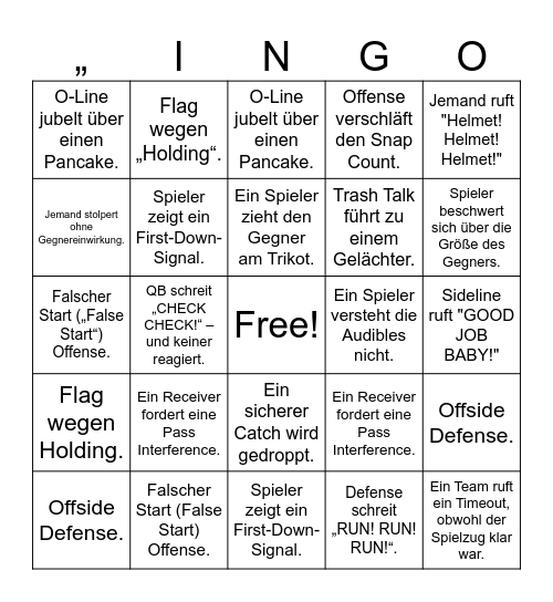 Football Bingo Card