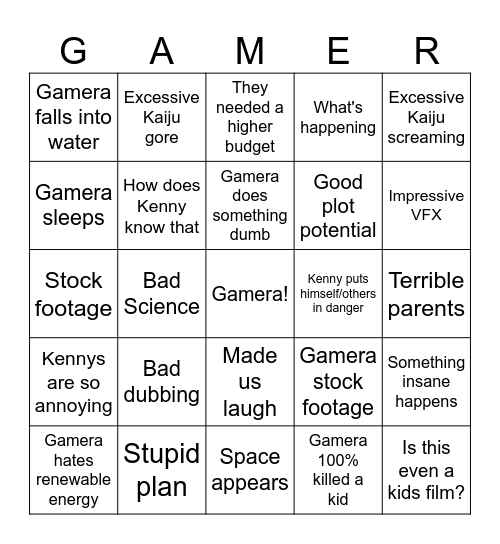 Showa Gamera Bingo Card