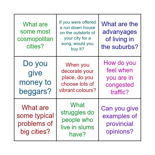 NEF, cities Bingo Card