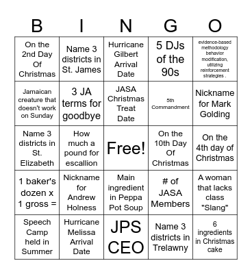 JASA Bingo Card
