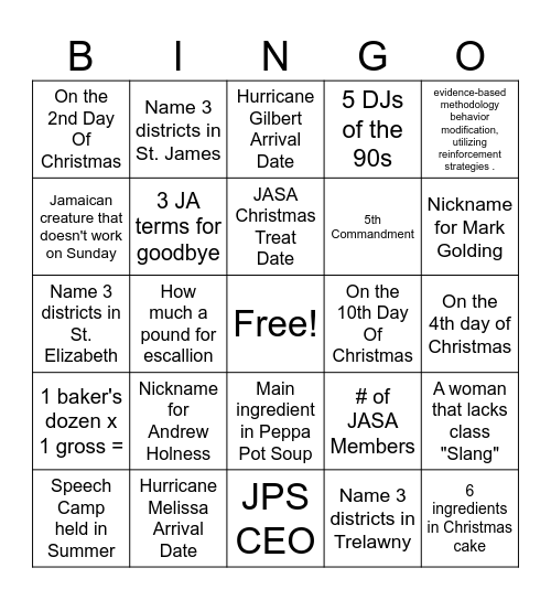 JASA Bingo Card