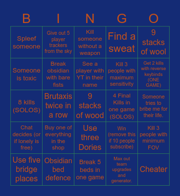 Hive Bedwars Bingo Card