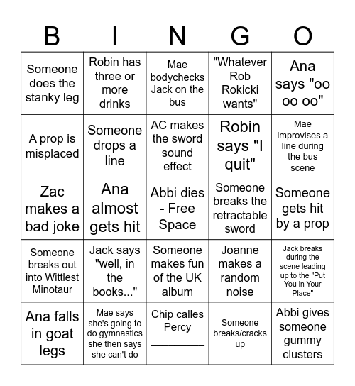 Lightning Thief Tech Week Bingo Card